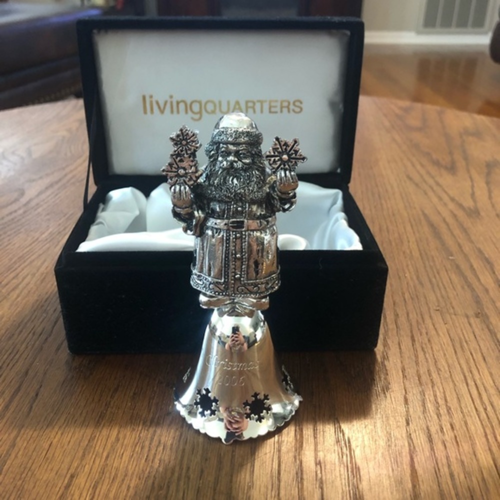 Living Quarters Santa Bell 2006 Lacquered Silver Plate Christmas Holiday Decor